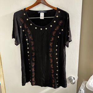 Marina Rinaldi Black and Brown Embellished Tee